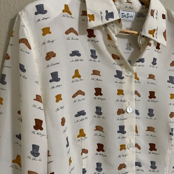 Vintage Betty Barclay Equestrian Western Hats Blouse Beige Coral Sz 46 M/L - Picture 4 of 9